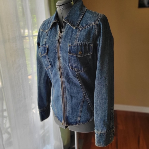 Arizona Jeans Blue Jean Jacket with Zipper Closure Size Small - Picture 4 of 10